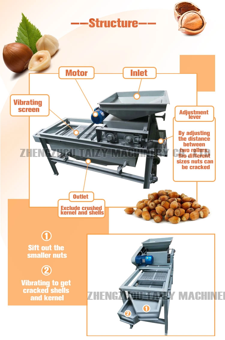 Hot Sale Hazelnut Pecan Nuts Dehulling Cracking Nut Huller Cracker Breaking Almond Shelling Machine
